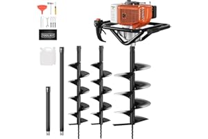 Baotree Post Hole Digger, 72cc Auger Post Hole Digger, Gas Powered Earth Digger with 2 Auger Drill Bits(6" & 8") + 2 Extension Rods31.5" & 15", for Farmland, Garden and Plant (72CC)