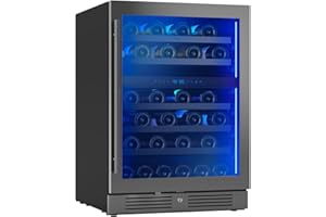 Zephyr Presrv 24" Wine Fridge Dual Zone Under Counter - Countertop Mini Wine Cooler Cellars Small Cabinet Wine Refrigerator Home Bar Chiller Freestanding with French Glass Door Black, 45 Bottles 750ml