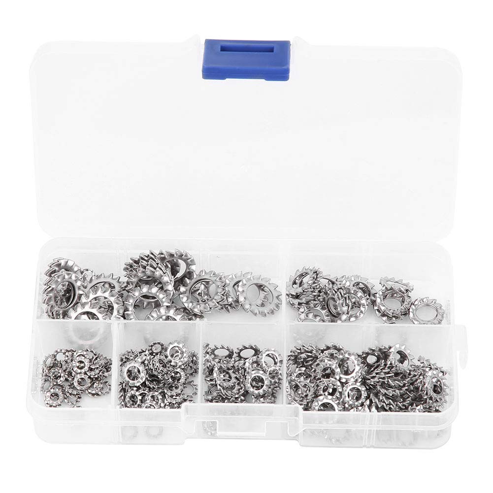 300pcs External Tooth Lock Star Washer Stainless Steel AntiLoose Gasket Washers Lock Washers Assortment Kit M2.5 M3 M4 M5 M6 M8