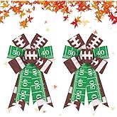 Estivaux 2 Pieces Football Bows for Wreath, American Football Wreath Bows Brown Green Burlap Bow Rugby Craft Bow Sports Farmhouse Tree Bows for Front Door Football Game Decorations