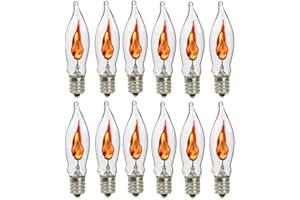 Goothy 12 Pack Christmas Flicker Flame Light Bulbs, Crystal Clear Chandelier Flickering E12 Candelabra Base Replacement Bulbs for Electric Window Candles Indoor Outdoor String Light, 1 Watt, 120 Volts