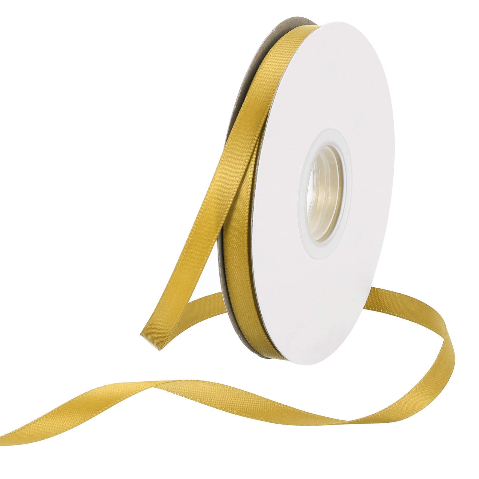 Rebower 6mm Satin Ribbon 46m Thick Double Face Grosgrain Silk Ribbon, [for Gift Wrapping, Hair Bows, Wedding, Cake, Flower] - 50 Yard/150ft/ Gold Yellow