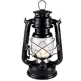 Vintage LED Hurricane Lantern, Warm White Battery Operated, Antique Metal Hanging With Dimmer Switch, 15 LEDs, 150 Lumen for 