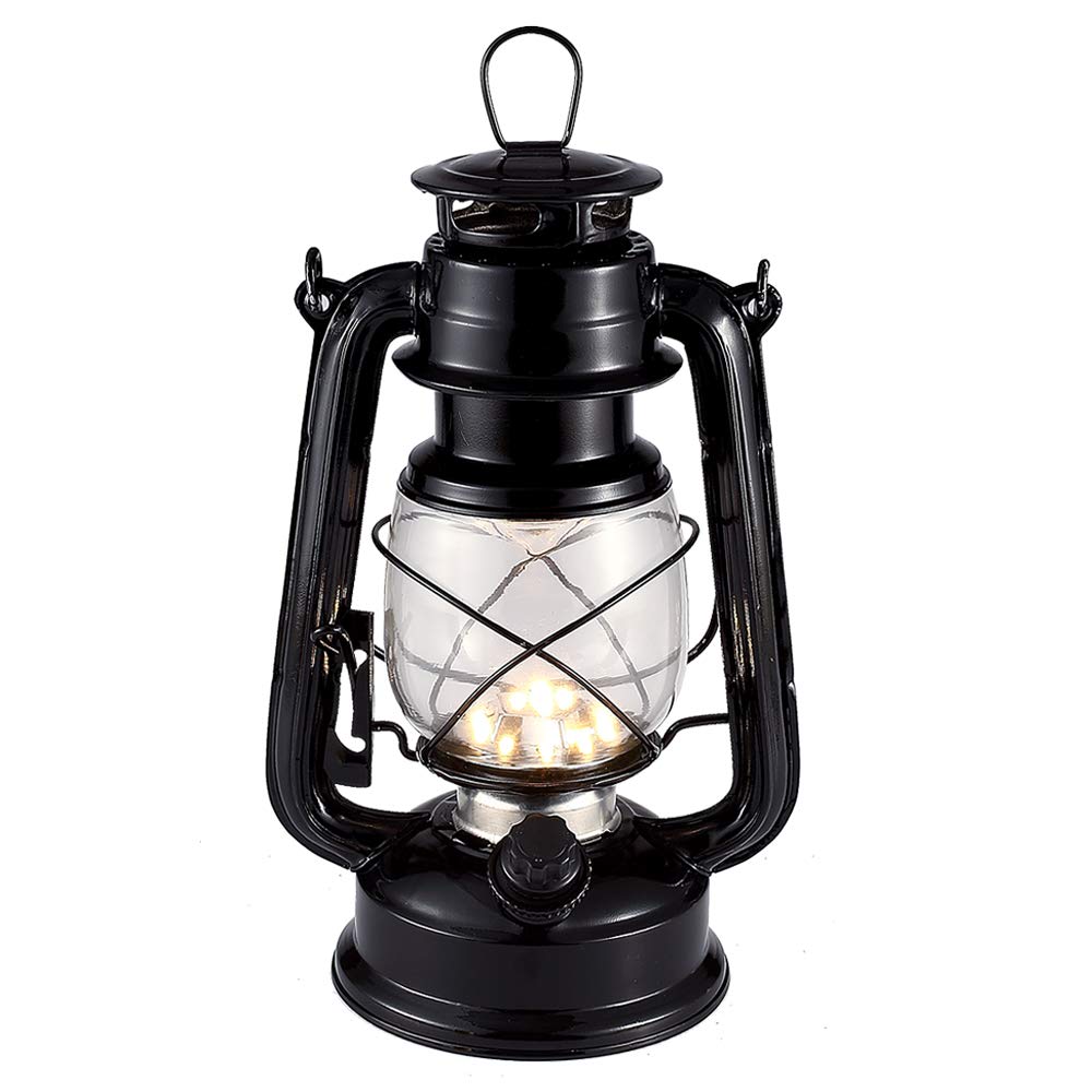 Photo 1 of Vintage LED Hurricane Lantern, Warm White Battery Operated, Antique Metal Hanging With Dimmer Switch, 15 LEDs, 150 Lumen for Indoor or Outdoor Usage (Black)