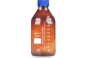 stonylab Amber Glass Graduated Round Media Storage Bottles with GL45 Screw Cap, 1000 ml, 1 Pack
