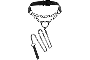 Tosmifairy Vintage Love Heart Black Leather Choker Collar and Leash Set Sexy Role-Play Emo Gothic Cospaly Accessories