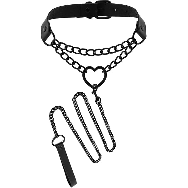 Leather Neck Collar Choker With Leash - Adjustable PU Collar For Couples Roleplay Black - View #3