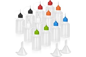 HARSKIYER 30ml Precision Tip Applicator Bottle, 12 Pcs 6 Color Fine Needle Tip Squeeze Bottles with 3 Mini Funnel, Fine Line Applicator wtih Leak-Proof Caps for DIY, Paint, Quilling, Craft, Acrylic