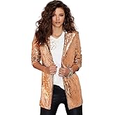 ebossy Women's Stylish Sequin Blazer Jacket Open Front Lightweight Slim Bling Stage Coat Outfits