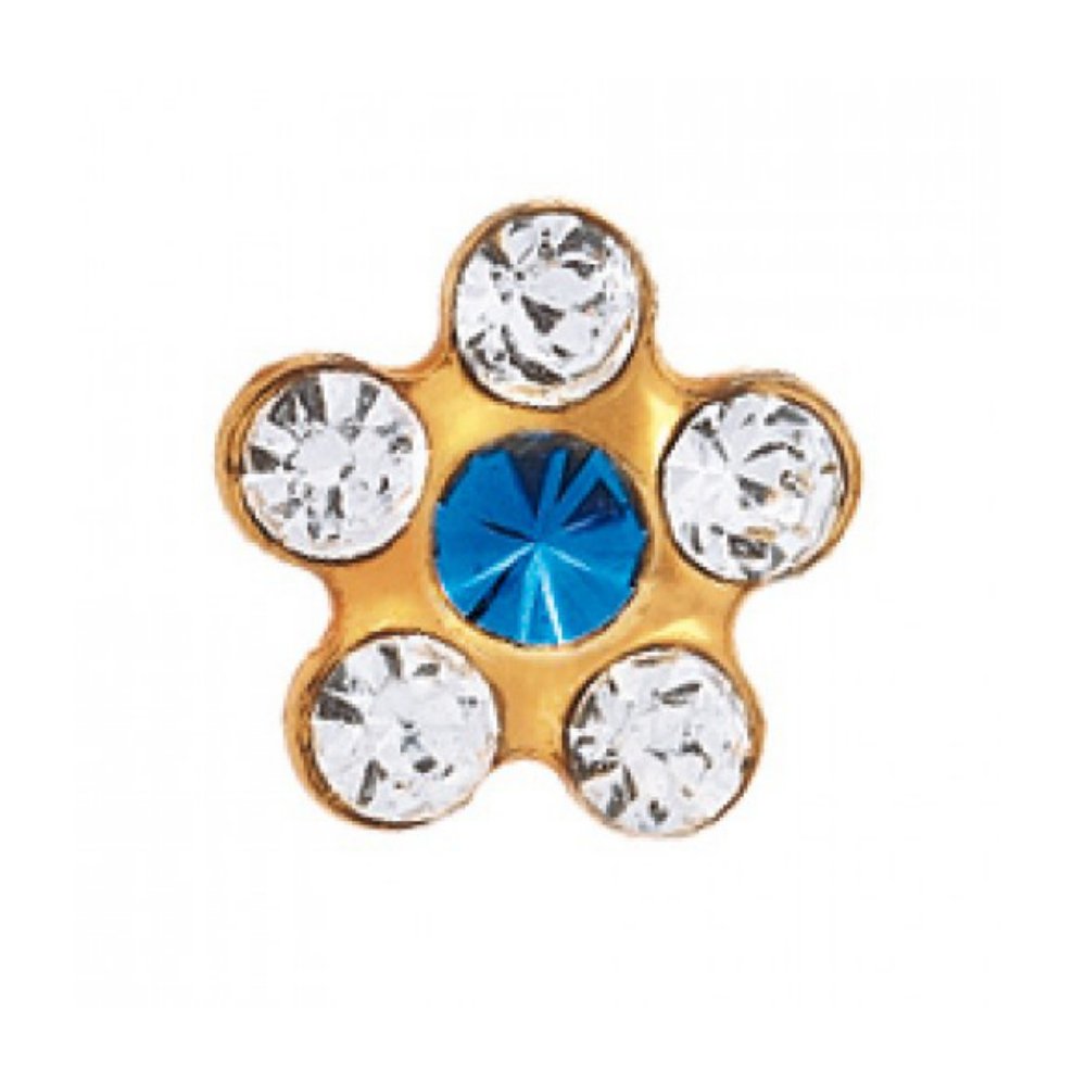 Studex Sensitive Regular Clear and Sapphire Crystal Daisy Gold Plated Stud Earrings 5mm Setting