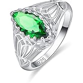 Psiroy 925 Sterling Silver Plated Simulated Blue Topaz Marquise Engagement Ring for Women