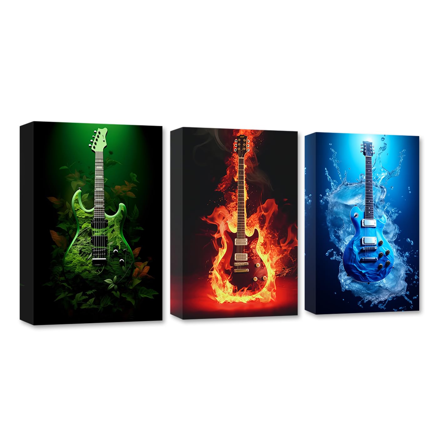 CXHOSTENT 3 Panels Guitar Canvas Wall Art Red Green Blue Guitar Pictures Print Musical Themed Painting Poster Music Hall Bar Decor Frame (Guitar - 1, 30x40cmx3Pcs)