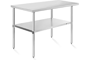 KUTLER Stainless Steel Table 24 x 48 Inches, NSF Heavy Duty Commercial Kitchen Prep and Work Table with Undershelf for Restaurant, Hotel, Home
