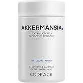 Codeage Akkermansia Synbiotic Supplement - 100 Million AFU Akkermansia Probiotic & Chicory Inulin Prebiotic - Chicory Root - 1 Capsule Per Serving - Non-GMO, Gluten-Free - 30 Capsules