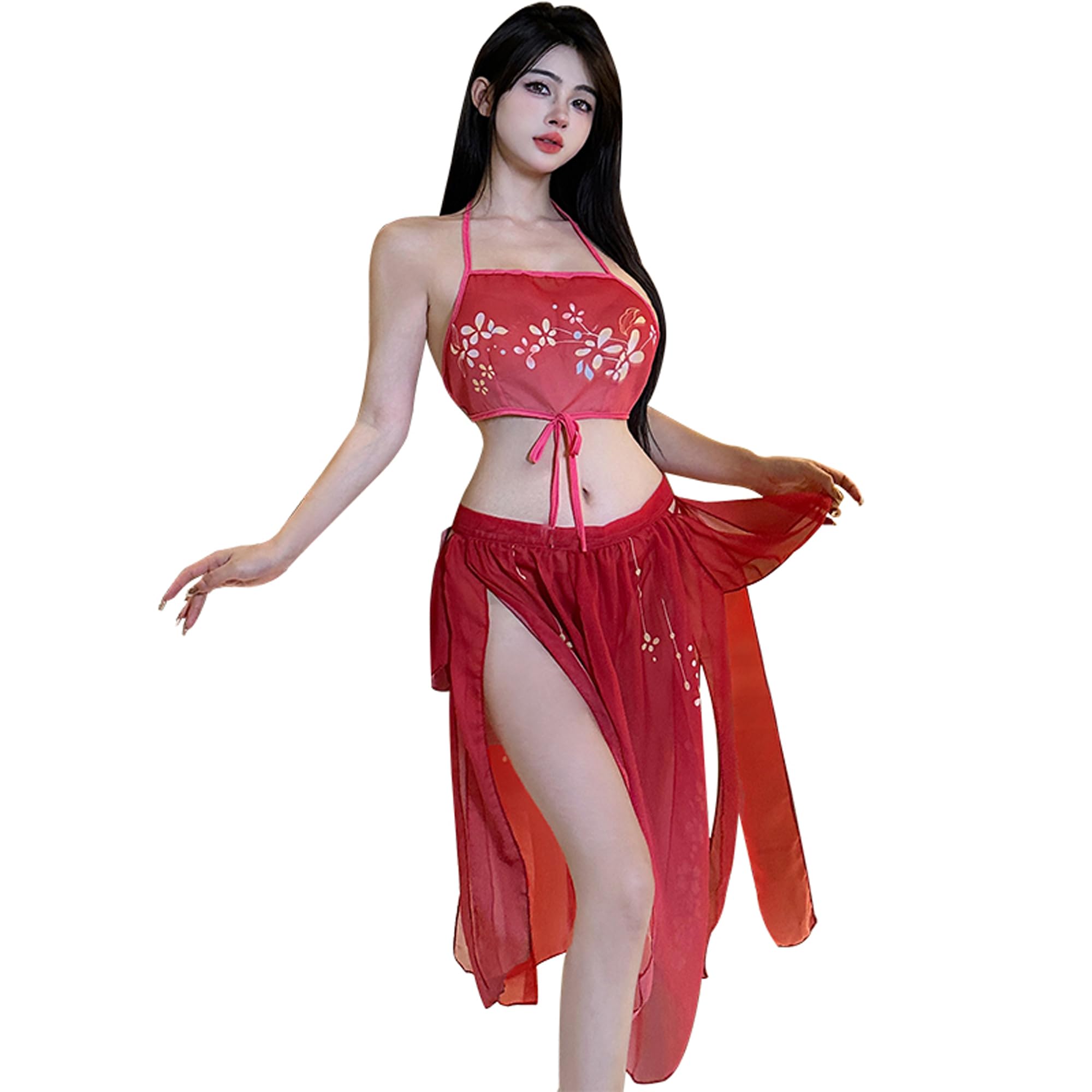 SINMIUANIME Women's Anime Cosplay Lingerie Classical Embroidered Hanfu Asian RolePlay Suit Cheongsam Dress Costumes (2414Red)