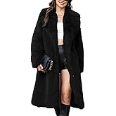 Gihuo Women' s Faux Fur Coat Lapel Collar Long Sleeve Furry Jacket Long Shaggy Jackets Open Front Warm Outerwear