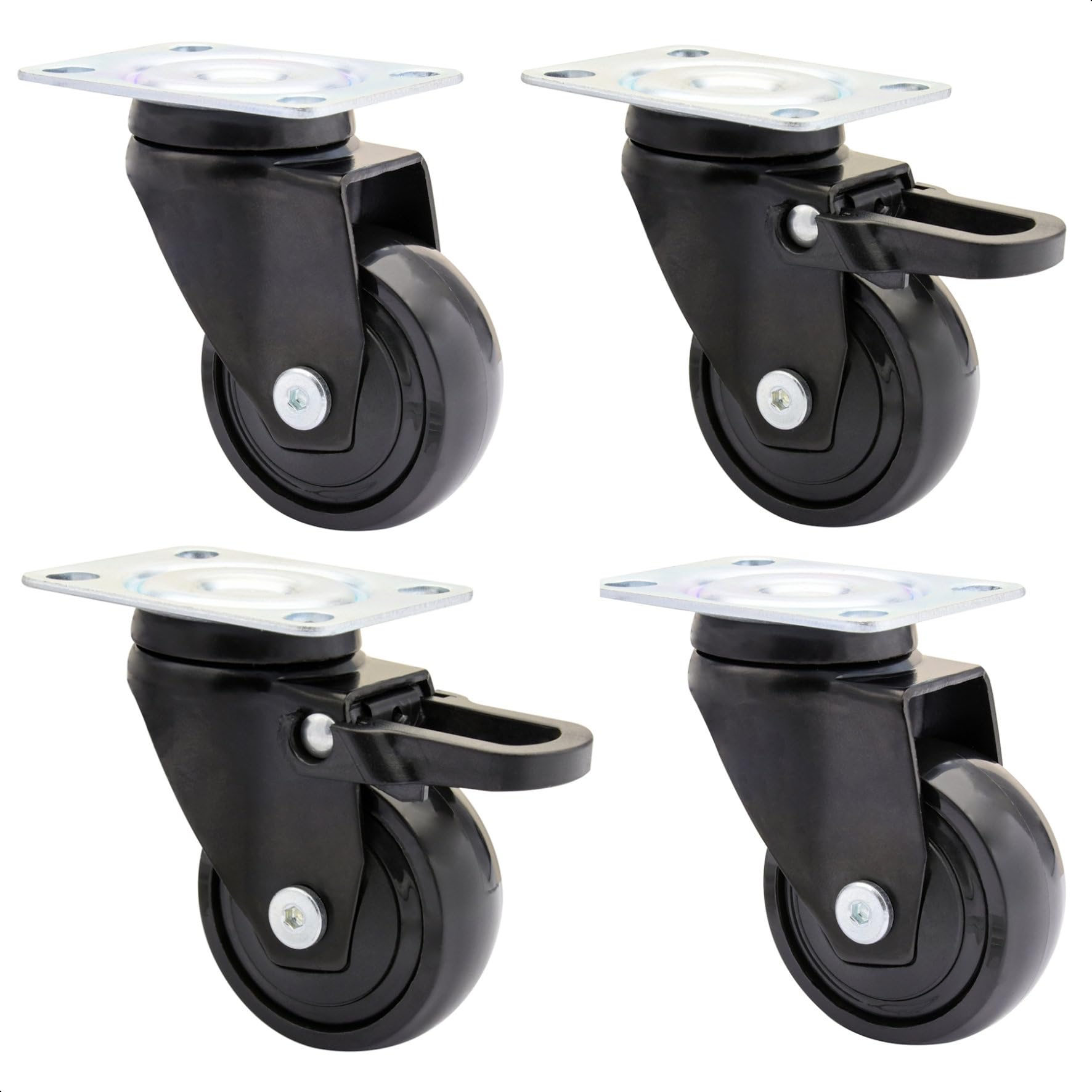 WAGNER design - 3C - swivel castors/furniture castors - 4pcs. set - black, soft tread, diameter Ø 50 mm, ball bearing, 2 castors without 2 with brakes, load capacity 50 kg/castor - 02225204