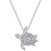 SUMFAN Shark Penguin Dolphin Sea Turtle Necklace Gifts for Girls Women,Rainbow Crystal Girls Birthday Gifts Animal Jewelry Pendant for Daughter