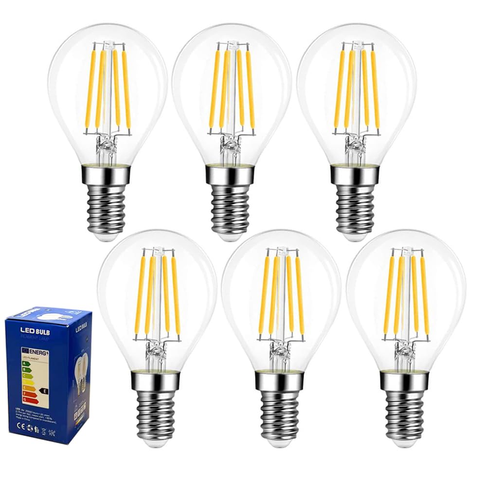 Golopatop G45 E14 LED Filament Light Bulbs, 4W Energy Saving Warm White 2700K Vintage G45 Golf Ball LED Light Bulbs Clear Glass E14 SES Small Edison Screw Bulbs, 40W Equivalent, Non Dimmable, 6Pack — image 1