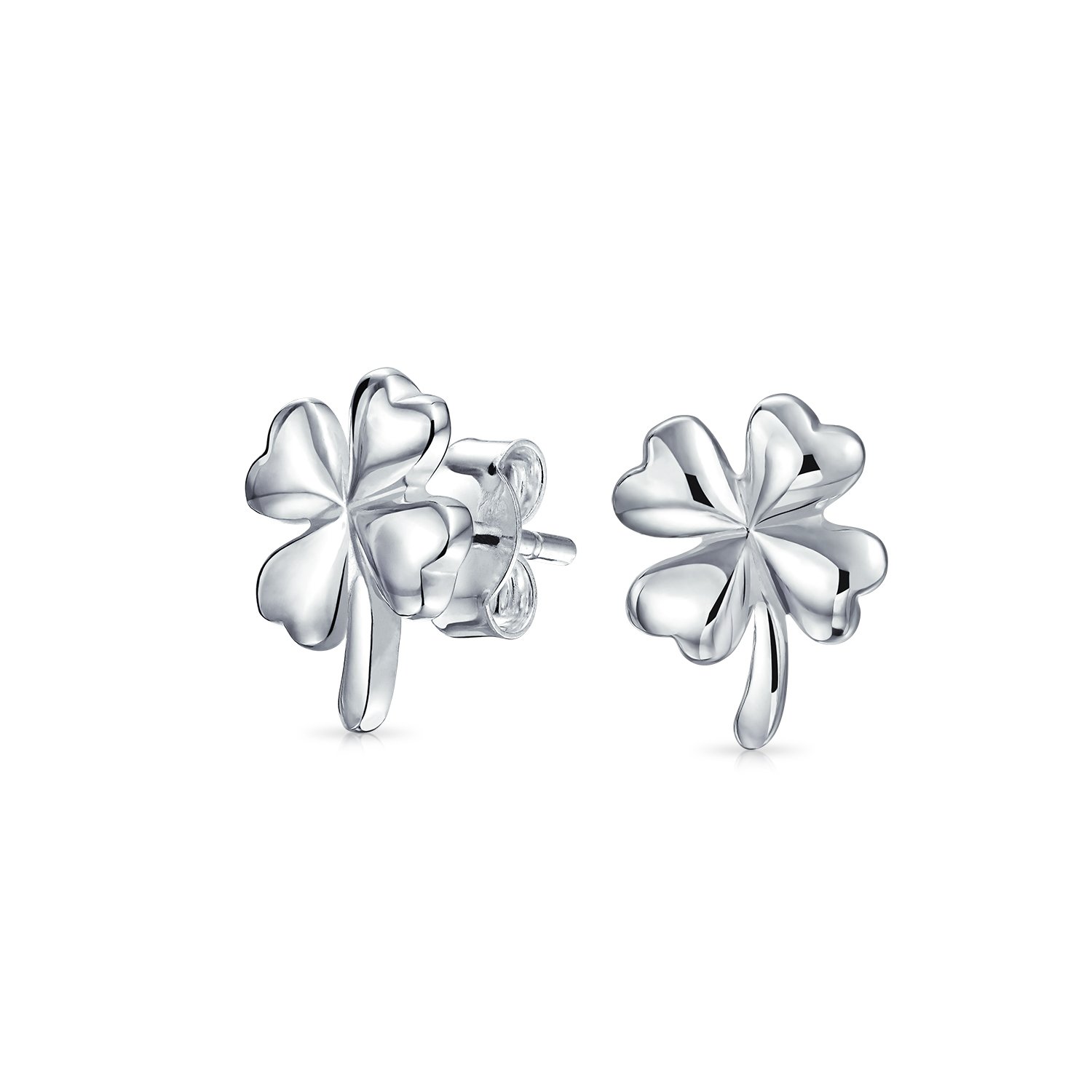 Luck of the Irish Celtic St. Patricks Day Shamrock Lucky Charm Four Leaf Clover Stud Earrings For Women Teens Graduation .925 Sterling Silver โ image 1