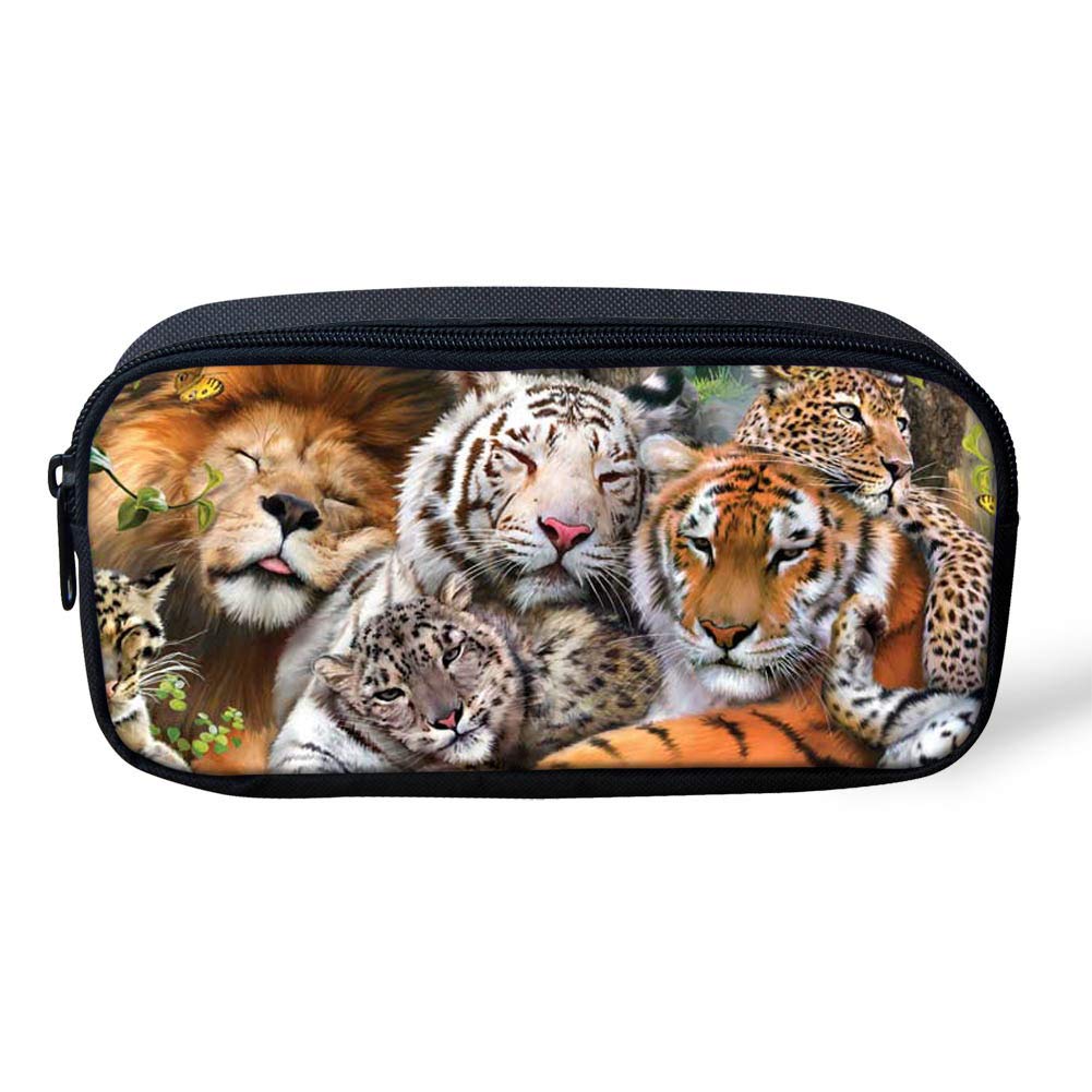 Showudesigns Pencil Case Boys Animal Tiger Print Kids Pencil Sunday Bag with Zipper for School Children Stationery Organizer