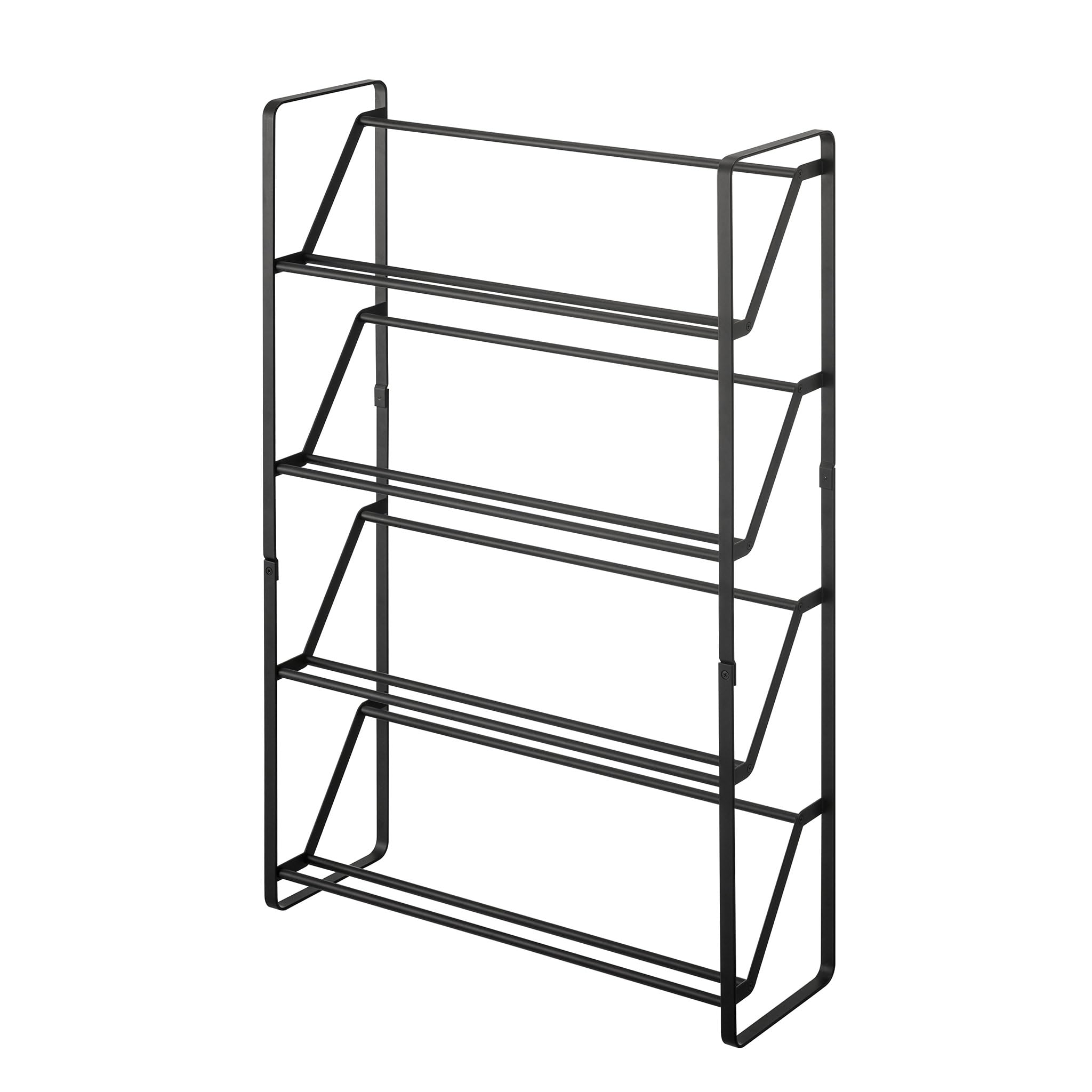 Yamazaki 2392 FRAME 4-Tiered Slim Shoe Rack, Black, Steel, Minimalist Design, 53 x 17.5 x 80 cm (LxWxH)