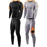 ATTIQOZI 2 Pack Thermal Underwear for Men Long Johns Fleece Lined Compression Pants Base Layer Cold Weather Top Bottom