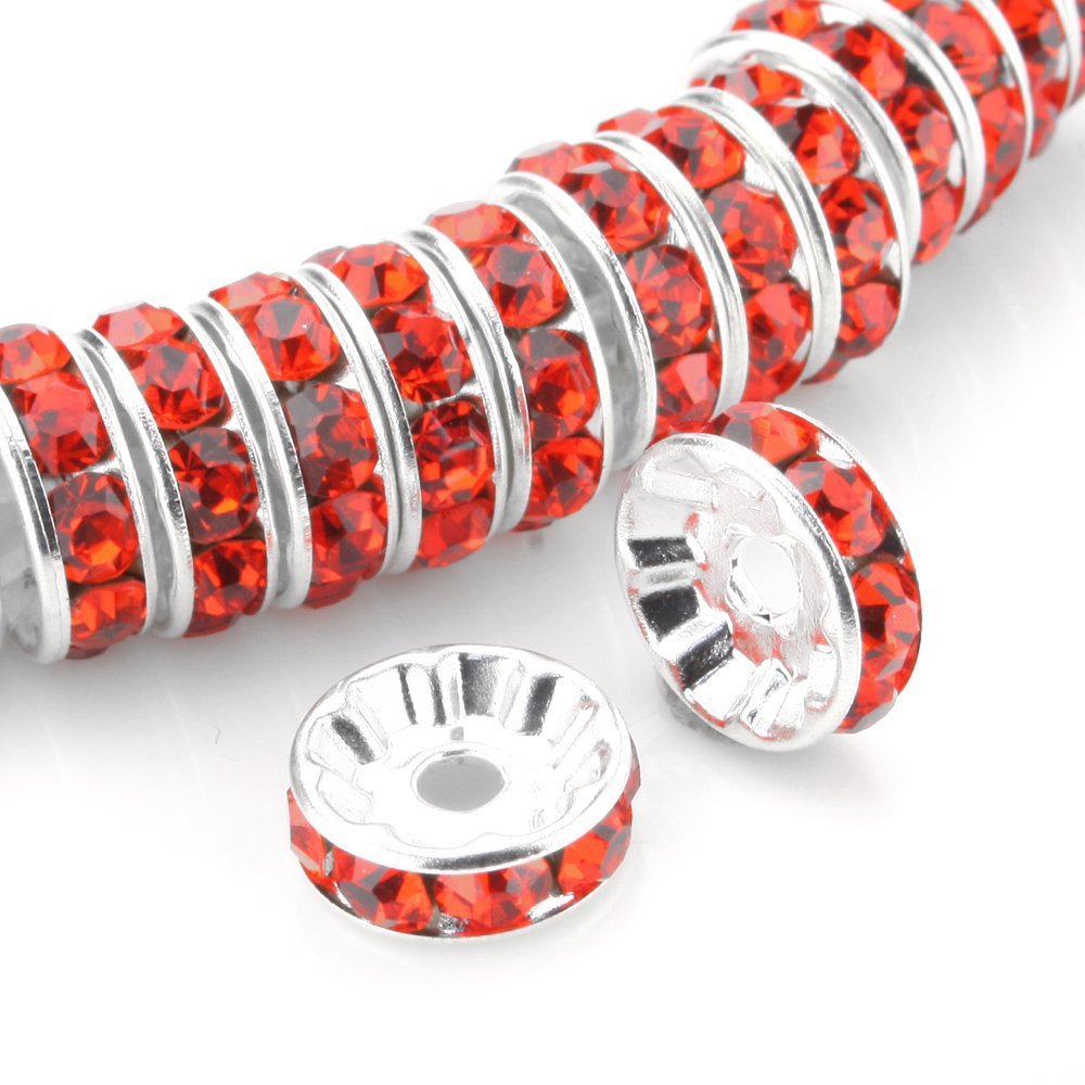 RUBYCA 100pcs Round Rondelle Spacer Charm Bead 6mm Silver Tone Sun Orange Czech Crystal DIY — image 1