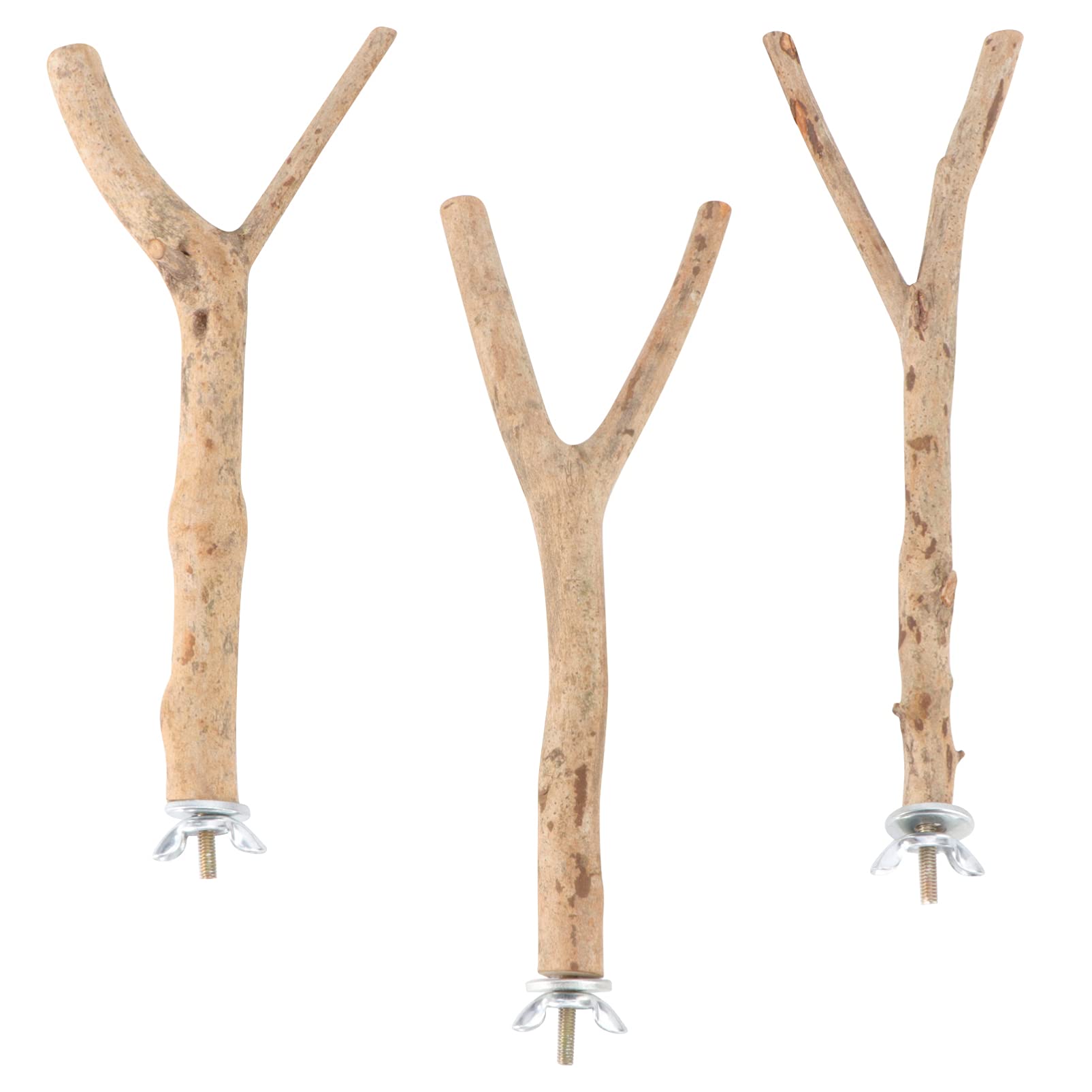 Balacoo Bird Branches Perch Natural Wooden Fork Parrot cage Stands Toys for Budgies, Conures, Caciques, Cockatiels, Parakeets, Cockatoos Pack of 3 (Random Shape)