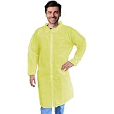 EZGOODZ Disposable Lab Coats, Yellow 2X Large PP Lab Coat Disposable, Hook and Loop Fastener, Elastic Wrists, No Pockets