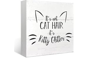 Mtrgdn It's Not Cat Hair It's Kitty Glitter Wood Box Sign Desk Decor Funny Cat Kitty Wooden Box Block Sign Decorations for Home Wall Tabletop Desk Decor Cat Lover Gifts