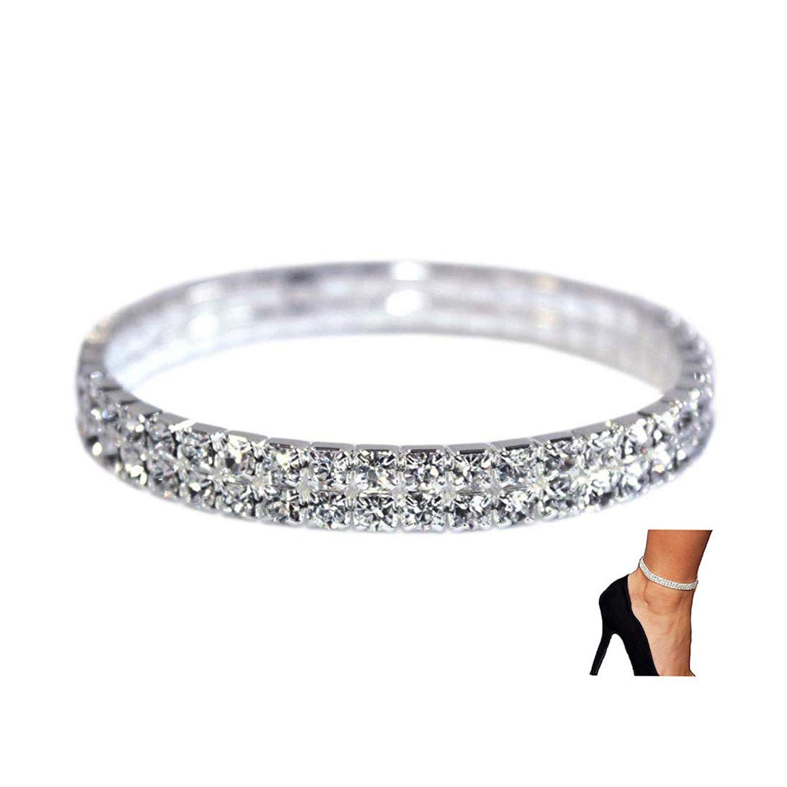 2PCS Twinkle Diamond Anklet,Lucbuy Elastic Bling Shining Foot Jewelry Bracelet Bridal Summer Jewelry
