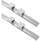 QWORK Linear Rail SBR 2 x Linear Guideway Rail 23.5 inch (600mm) and 4 X Bearing Blocks Square Type Carriage for Automated Ma