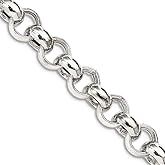 JewelryWeb 925 Sterling Silver Polished 9.5mm Rolo Chain Necklace 20 Inch Lobster Claw Chain Necklace for Women and Men