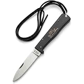 Outdoor Merchants Mercator Black Cat Folding Knife + Leather Lanyard | 3.54" 1.4034 stainless blade, Solingen Germany, folded steel handle, 4.33" closed, genuine leather lanyard