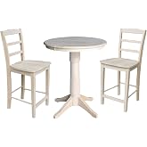 IC INTERNATIONAL CONCEPTS 30" Round Pedestal Gathering Height Table with 2 Madrid Counter Height Stools, Unfinished