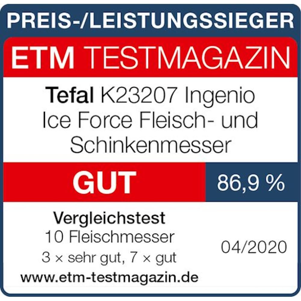 Tefal Ice Force Fleisch und Schinkenmesser, 20 cm Klinge, Handschutz, Edelstahl/Schwarz, K23207 2