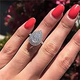 925 Sterling Silver Shining Ladies Ring Pear Cut Teardrop Halo Ring Cubic Zirconia Promise Rings CZ Classic Eternity Engagement Wedding Band Ring for Women (US Code 8)