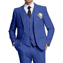 High-End Suits Retro Royal Blue Linen Men Suit
