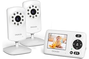 OKAIDI Video Baby Monitor with 2 Cameras, 2.4'' Portable Travel Screen, 1000ft Long Range Transmission, Baby Monitor No WiFi, Infrared Night Vision, VOX Mode, 20H Battery, Smart Alert