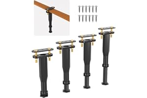 Yuleimy Adjustable Height Bed Support Legs (7.7"-13.3") - Heavy Duty Center Support for Bed Frame with Wider Base, Under Bed Replacement Legs Kit for Wood Slats/Furniture, Black Plastic Legs (4 PCS)
