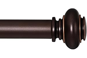 SIMEWIN Bronze Curtain Rods for Windows 48 to 84 Inches Adjustable Decorative 1 Inch Diameter Single Window Curtain Rod Set with Classic Finials, Bronze with Gold Finishing
