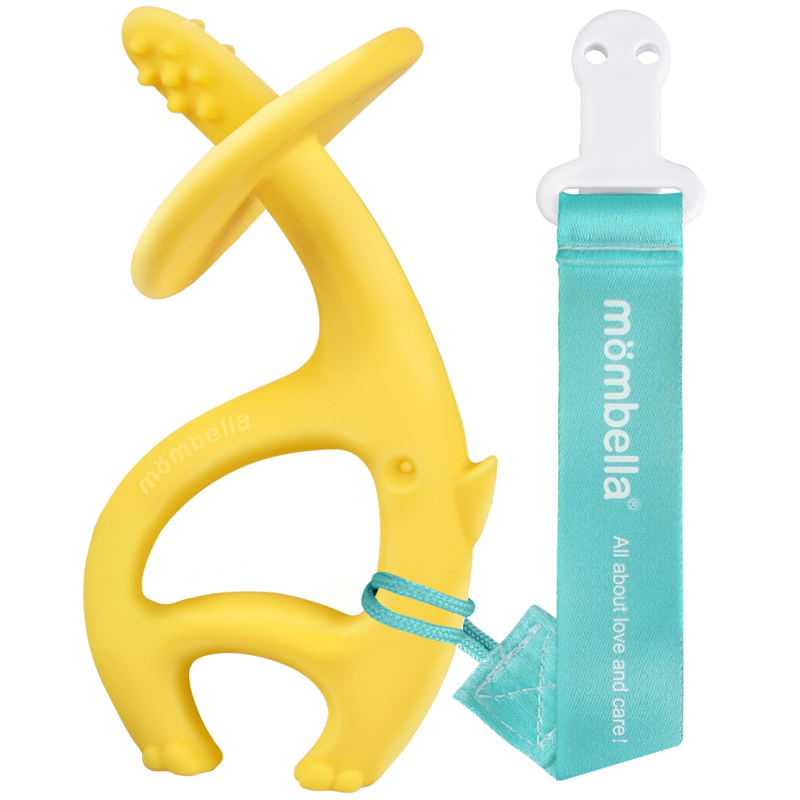 Photo 1 of Teething Toys 3 Months+, Mombella Elephant Teethers for Babies with Strap to Clip on, Soft Silicone Teether Toys, 2 in 1 Teether & Pre-Training Toothbrush, 3 Month Old Infant Chew Toys, Yellow