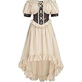 Nuoqi Renaissance Faire Costume Women Pirate Dress Off Shoulder High Low Victorian Steampunk Dress