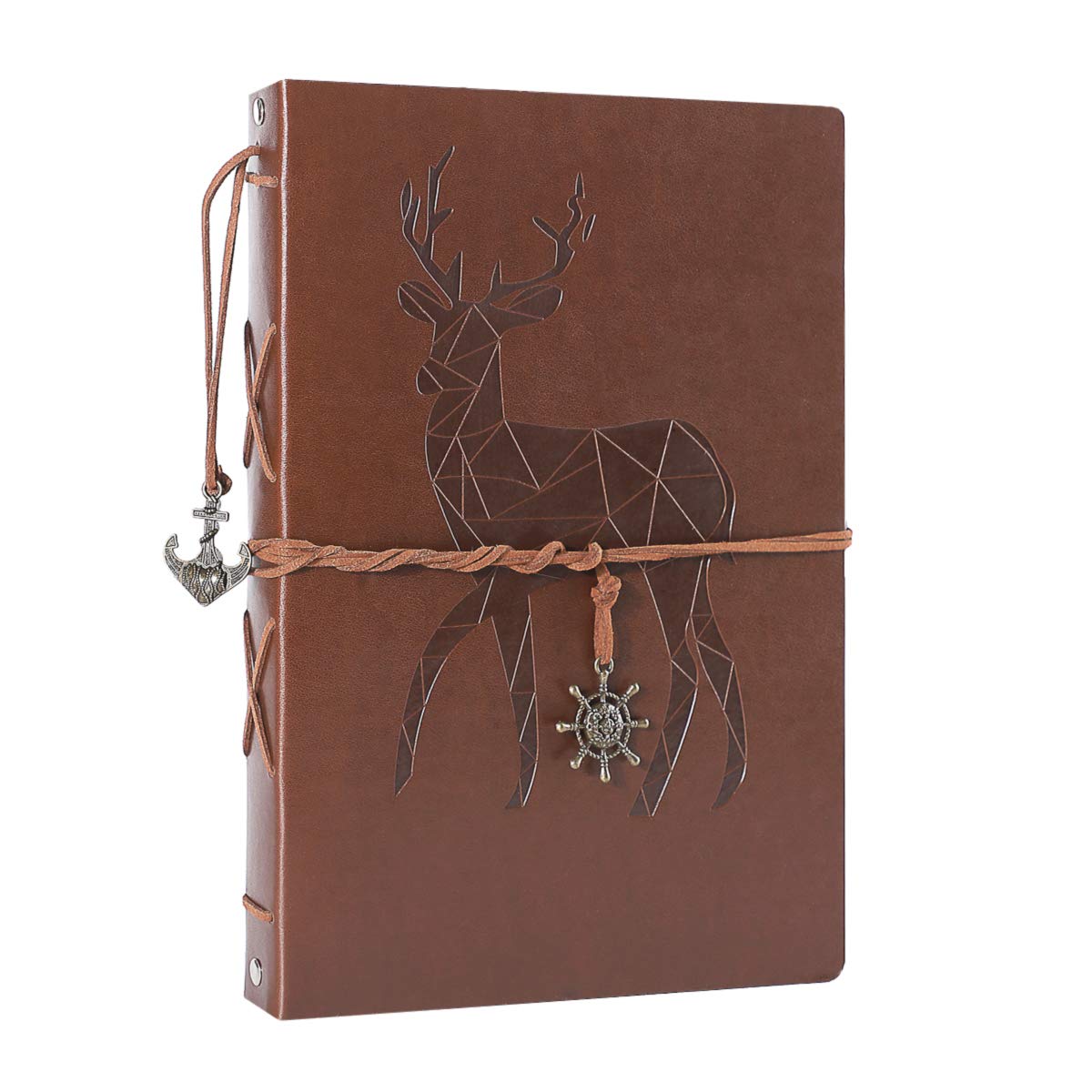 Photo Album Scrapbook, AIOR Vintage Leather Scrap Book Refillable Black Page DIY Memory Guest Book, Birthday Gift for Mum Dad Children, Wedding Anniversary Present for Men Women, Deer Brown