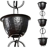Monarch Rain Chains for Gutters Aluminum &ndash; 8.5 ft Hammered Black Rain Chain for Outside, Decorative Heavy Duty Gutter Catcher Downspout Replacement, Modern Durable Hanging Gutter Chain for Outdoor