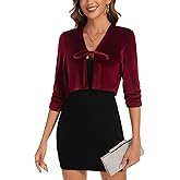 LADI TREND Women's Elegant 3/4 Sleeve Velvet Shrug Bolero Tie Front Cocktail Party Cropped Cardigan Shrugs Top for Dress