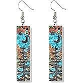 Handmade Vintage Lightweight Moon Star Bar Mountain Earrings for Women Bohemian Retro Snow Mountain Wooden Earrings for Skiers, Hikers, Campers, Climbers,Nature Lovers