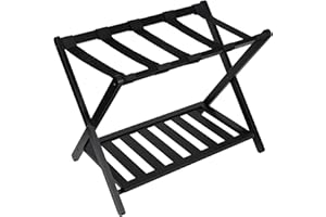 RAINHOL Folding Luggage Rack for Guest Room 1 Pcs, Assembled Suitcase Stand with Storage Shelf, Bamboo Luggage Stand for Bedroom Home Hotel | Heavy Duty, Black