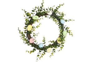 YYBD 7.7" Easter Wreath Macaron Colored Eggs Door Wreath Decorative Artificial Spring Rattan Hanging Wreath with Pastel Eggs 